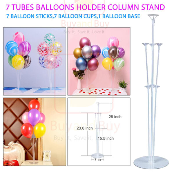 7 Tubes Balloons Holder Column Stand Balloon Stand Kit,Reusable Clear Balloon Holder(7 Balloon Sticks,7 Balloon Cups,1 Balloon Base) Makes Balloons Float Without Helium. for Table, Floor, Centerpiece with Base