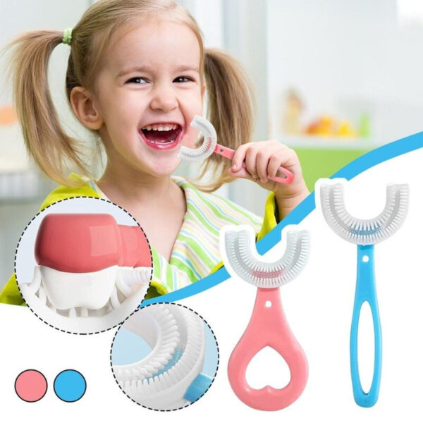 Baby Toothbrush Toddlers Teeth Cleaning Brush Kids U Shaped Toothbrush For Children Mouth Oral Cleaning Brush 360 Degrees U-Shaped Tooth Dental Training Toothbrushes Oral Care Portable Mouth Cleaning Manual With Handle Daily Children's Cleaning Food