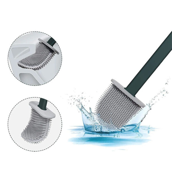 Toilet Brush Water Leak Proof With base Silicone Wc Flat Head Flexible Soft Bristles Brush with Quick Drying Holder Set - Image 12