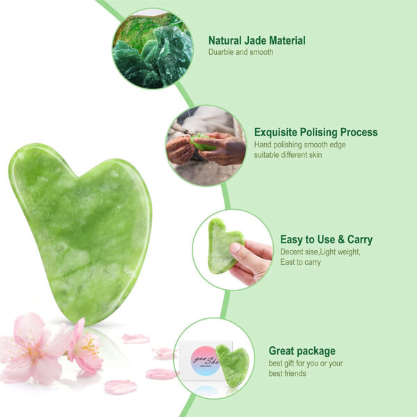 Anti-Aging Natural Stone Jade Gua Sha Heart Shape Scrapper for Face Massage Slimming Facial Relaxation and Face Lift - Image 7