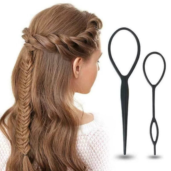 Pack Of 2Pcs Black Braider Hair Style twister hair band. Long French Hair Styling Clip Stick Bun Roller Curler Braid Tool For Long Hair New Fashion French Hair Braiding Tool Roller With Hook Magic Hair Twist Styling- Black - Image 9