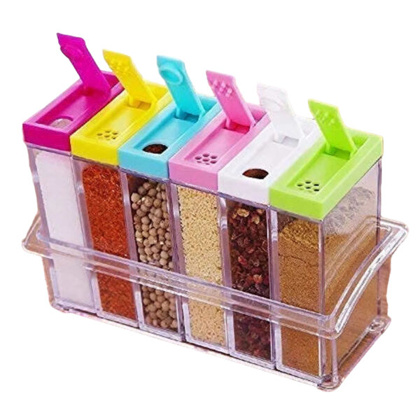 6 Piece Kitchen decor Transparent Spice Jar Set with Colorful Lids for Flavorful Seasoning Storage kitchen organizer Condiment Storage Kitchen Essentials spice kit