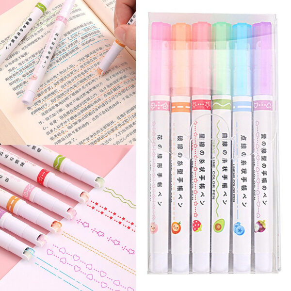 1/6Pcs Novelty Heart Flower Line Shaped Highlighter Pen Roller Tip Curve Liner Art Marker For Writing Drawing Stationery
