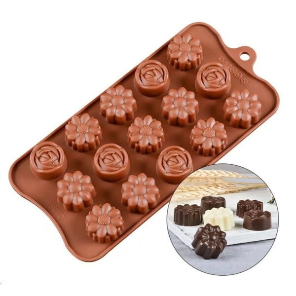 Rose And Sunflower Silicone Chocolate And Candy Mold 15 Cavity