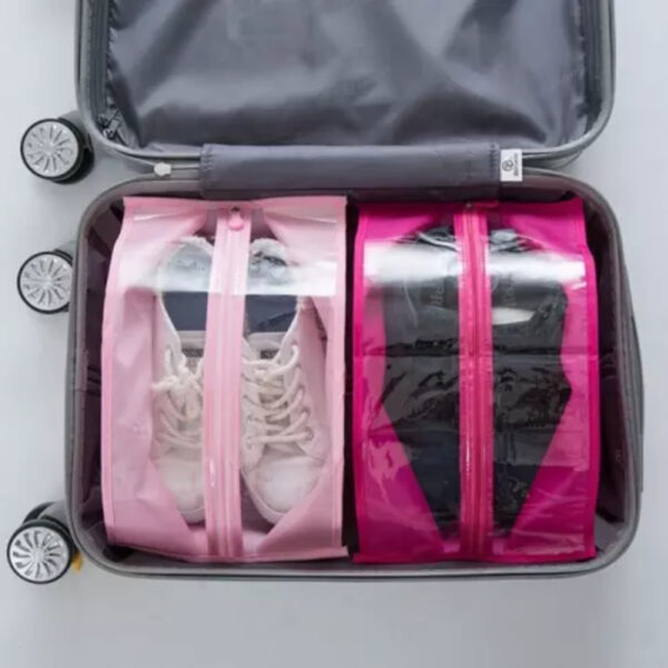 Pack of 5 LARGE Transparent travel shoe storage bag Portable shoes organizer Dustproof Save Space Hanger Home Decor Boots Sandals hanging slipper organizer Protective Case Travel Overnight Carry Bag wardrobe organizer under the bed shoes bags - Image 6