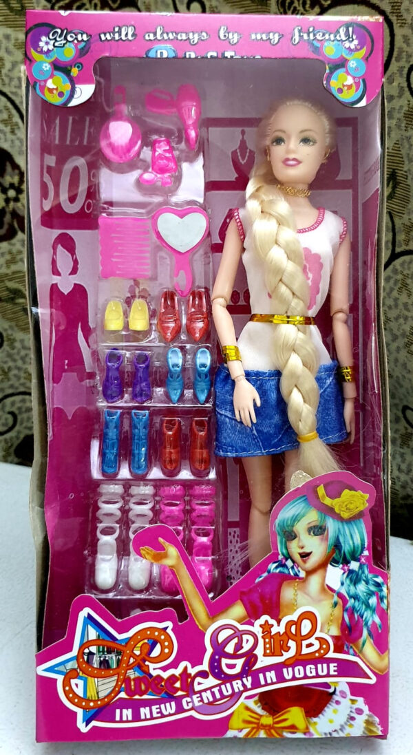 Plastic Beautiful Flexible Doll With Complete Hair Styling Comb, Hair Dryer And Cool Shoes Collection Set Full of Fashionable Dresses & Cool Accessories for Girls 3+ Ages - Image 3