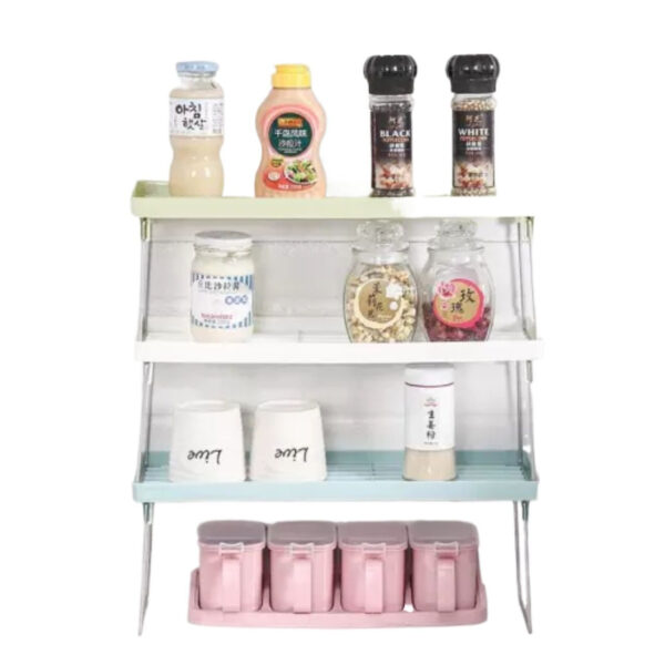 Set of 3 Stack up shelf space saver plastic racks Folding Kitchen cupboard Organizer Cabinet Shelves with steal legs foldable Stand Jar Rack Storage Support 1 Tier Kitchen Pantry cups glass Organizer - Image 5