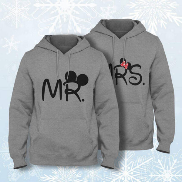 Grey Couple Mr And Mrs Winter Hoodies - Premium Quality, Stylish Matching Hooded Sweatshirts - Stay Warm Together - Image 2