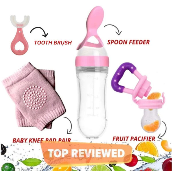 4 In 1 Pacifier/Fresh Fruit Food Baby Feeding Safe Fruit Feeder Crawling Pads For Knee U Style Tooth Brush And Silicone Spoon Feeding Bottle Feeding For Infant Supplies - Image 4