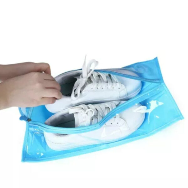 Pack of 5 LARGE Transparent travel shoe storage bag Portable shoes organizer Dustproof Save Space Hanger Home Decor Boots Sandals hanging slipper organizer Protective Case Travel Overnight Carry Bag wardrobe organizer under the bed shoes bags - Image 3