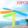 Novelty Plastic Bamboo Dragonfly Propeller Outdoor Classic Toy Kid Gift Rotating Flying Arrow Multicolor Random Color- pack of 10