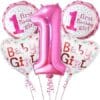 Pack of 5 Pink 1st Birthday Baby Girl Balloon Decoration Party Set