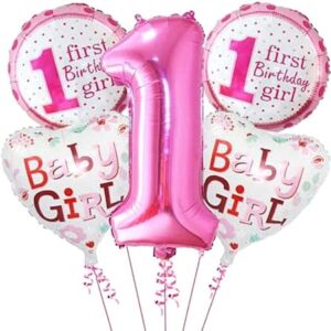 Pack of 5 Pink 1st Birthday Baby Girl Balloon Decoration Party Set