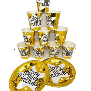 Happy Birthday Pack of 10 Pcs Glass and Plate Set For Birthday Decoration gray colour