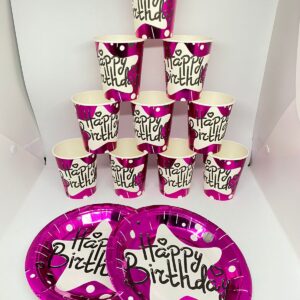 Birthday Theme Paper Plates 10 pcs glass 10 pcs plates Disposable Paper Made Attractive Best for Birthday & Parties