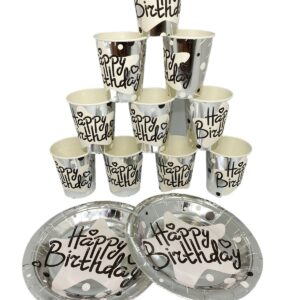 Happy Birthday Pack of 10 Pcs Glass and Plate Set For Birthday Decoration