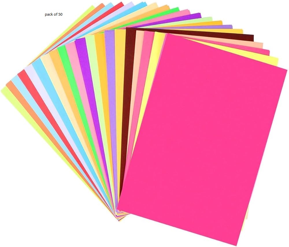 Pack of 50 Colour Paper A4 size Mixcolour Printing Color Paper for Art and Craft/Printing Purpose - A4 Size